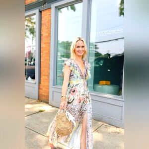 HEMANT & NANDITA Sakura Crinkle Chiffon Dress Sz S